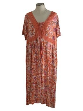 Torrid Maxi Floral Crochet Lace Accent Boho Style Dress Torrid Size 4